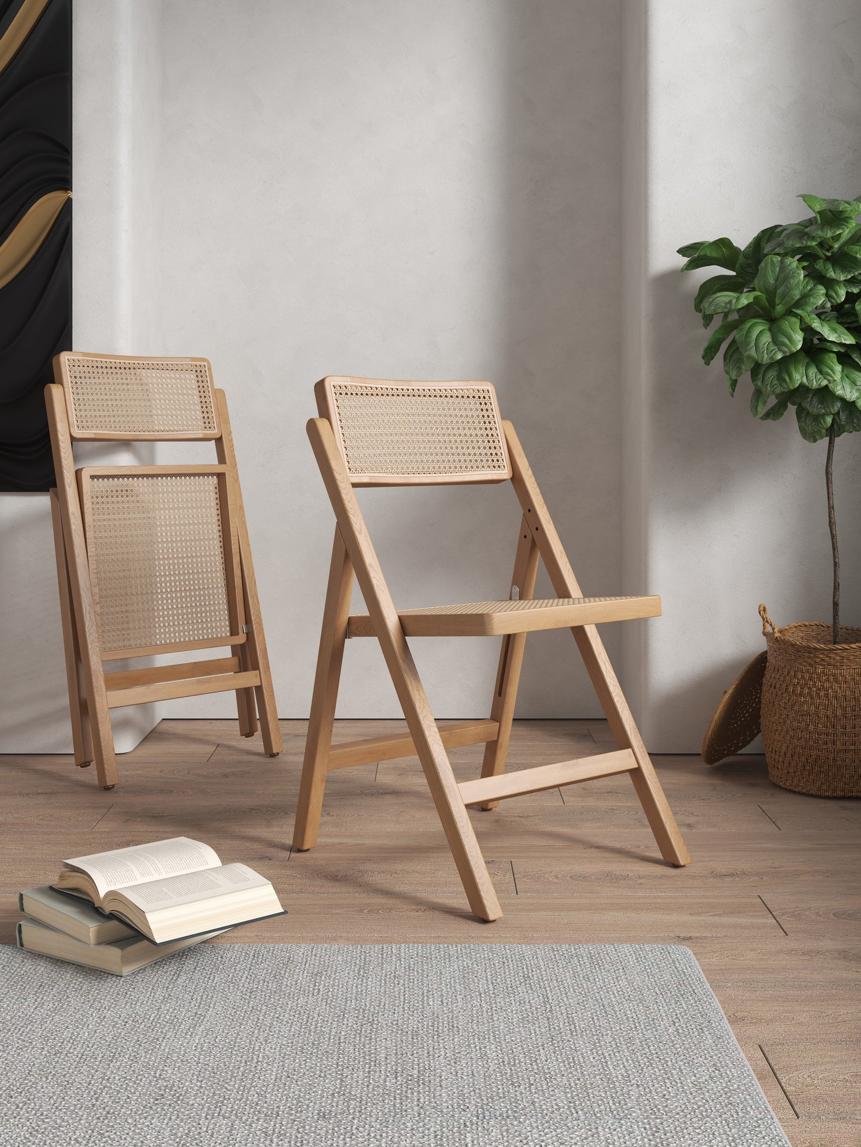 Pullman Folding Dining Chair in Nature Cane (set of 2) - Ornate Home