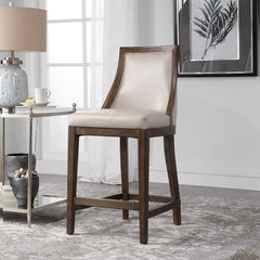 Purcell White/Woodtone Leather Counter Stool - Ornate Home