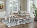 Purlaney Antique White/Natural Extension Dining Table, 4 Chairs and Bench - Ornate Home