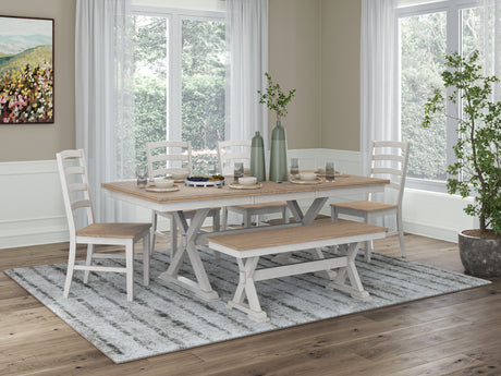 Purlaney Antique White/Natural Extension Dining Table, 4 Chairs and Bench - Ornate Home
