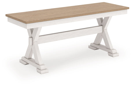 Purlaney Antique White/Natural Extension Dining Table, 4 Chairs and Bench - Ornate Home