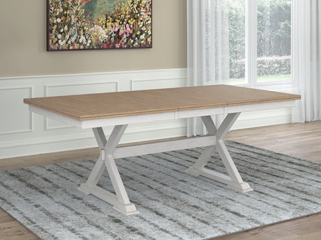 Purlaney Antique White/Natural Extension Dining Table, 4 Chairs and Bench - Ornate Home