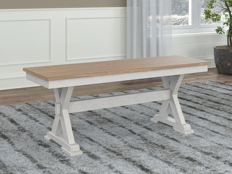 Purlaney Antique White/Natural Extension Dining Table, 4 Chairs and Bench - Ornate Home