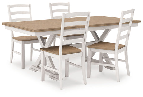 Purlaney Antique White/Natural Extension Dining Table and 4 Chairs - Ornate Home