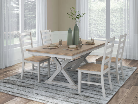 Purlaney Antique White/Natural Extension Dining Table and 4 Chairs - Ornate Home