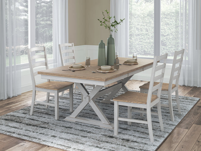 Purlaney Antique White/Natural Extension Dining Table and 4 Chairs - Ornate Home