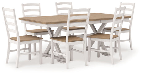Purlaney Antique White/Natural Extension Dining Table and 6 Chairs - Ornate Home