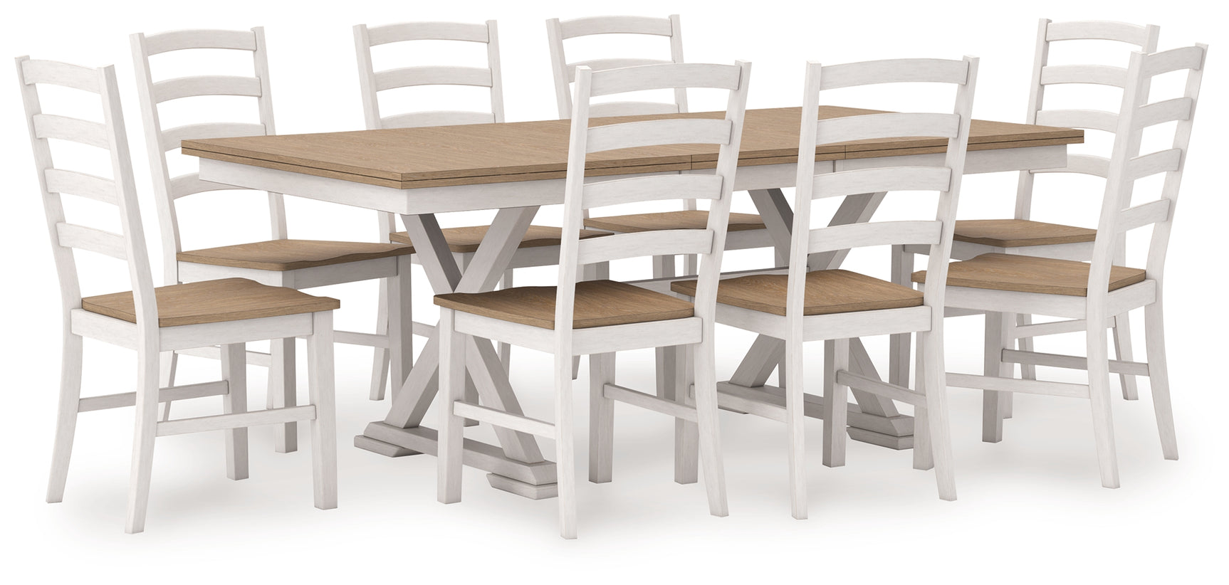 Purlaney Antique White/Natural Extension Dining Table and 8 Chairs - Ornate Home