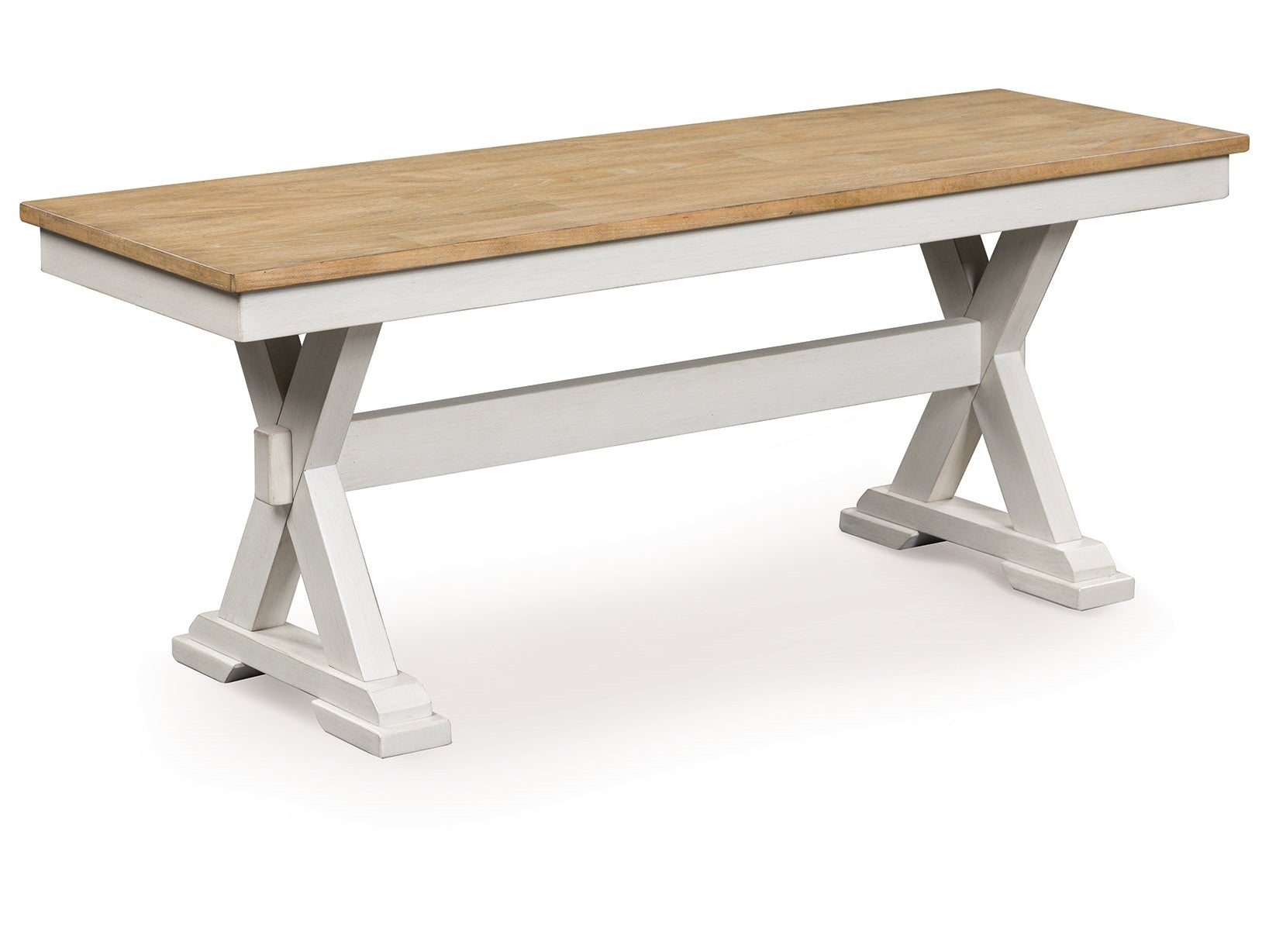 Purlaney Antique White/Natural Large Dining Room Bench - Ornate Home