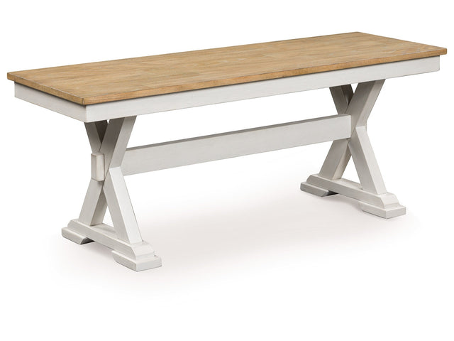 Purlaney Antique White/Natural Large Dining Room Bench - Ornate Home