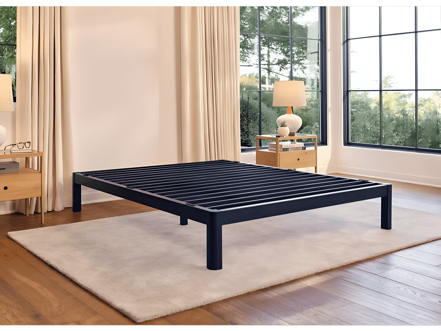 Purple Matte Black Twin XL Metal Platform Bed Frame - Ornate Home