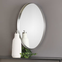 Pursley Brushed Nickel Oval Mirror - Ornate Home