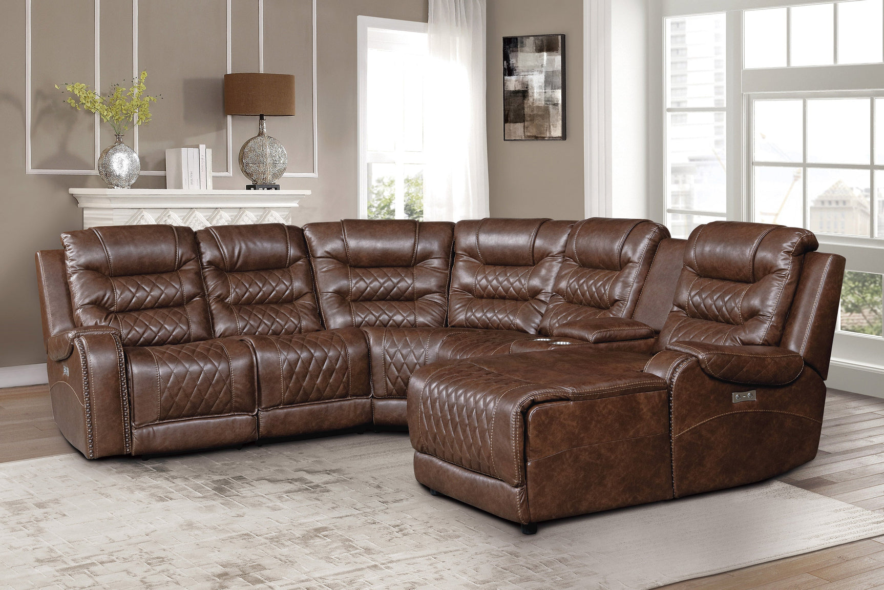 Putnam Brown 6-Piece Modular Power Reclining Sectional with Right Chaise - Ornate Home