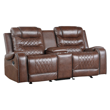 Putnam Brown Reclining Loveseat with Console - Ornate Home