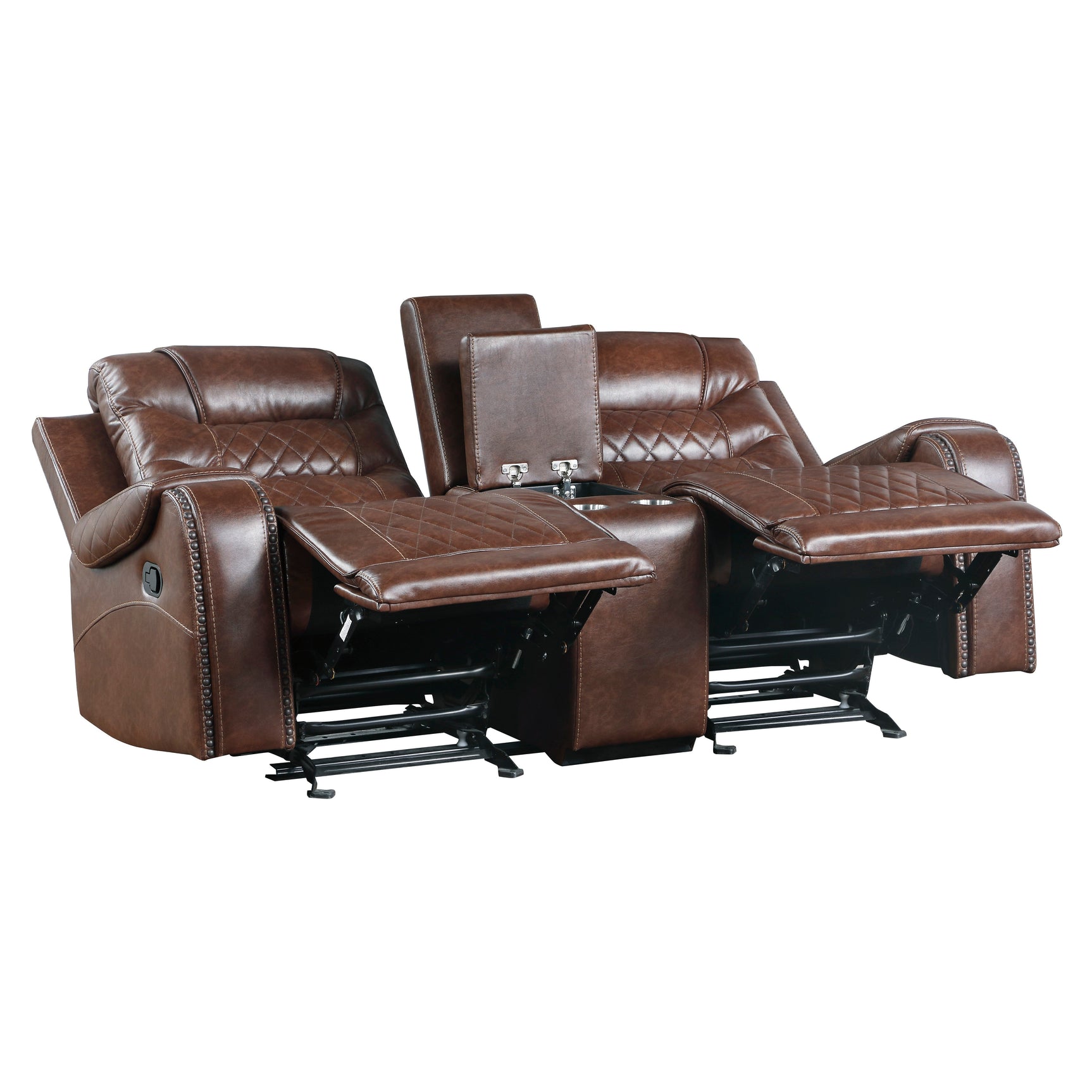 Putnam Brown Reclining Loveseat with Console - Ornate Home