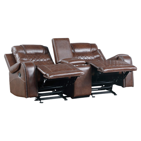 Putnam Brown Reclining Loveseat with Console - Ornate Home