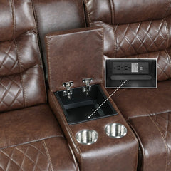 Putnam Brown Reclining Loveseat with Console - Ornate Home