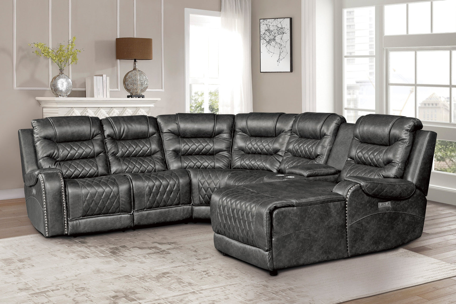 Putnam Gray 6-Piece Modular Power Reclining Sectional with Right Chaise - Ornate Home
