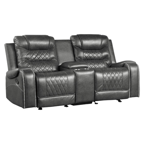 Putnam Gray Reclining Loveseat with Console - Ornate Home