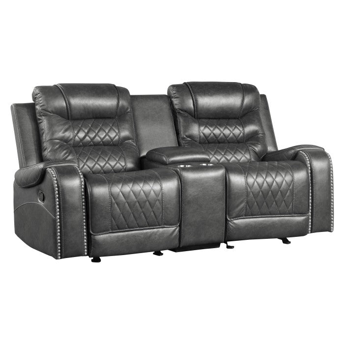 Putnam Gray Reclining Loveseat with Console - Ornate Home