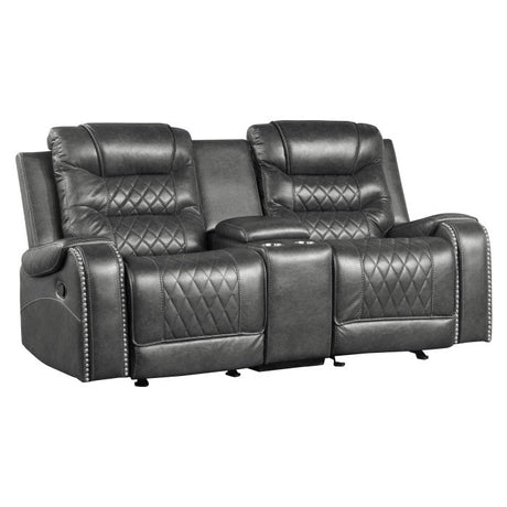 Putnam Gray Reclining Loveseat with Console - Ornate Home