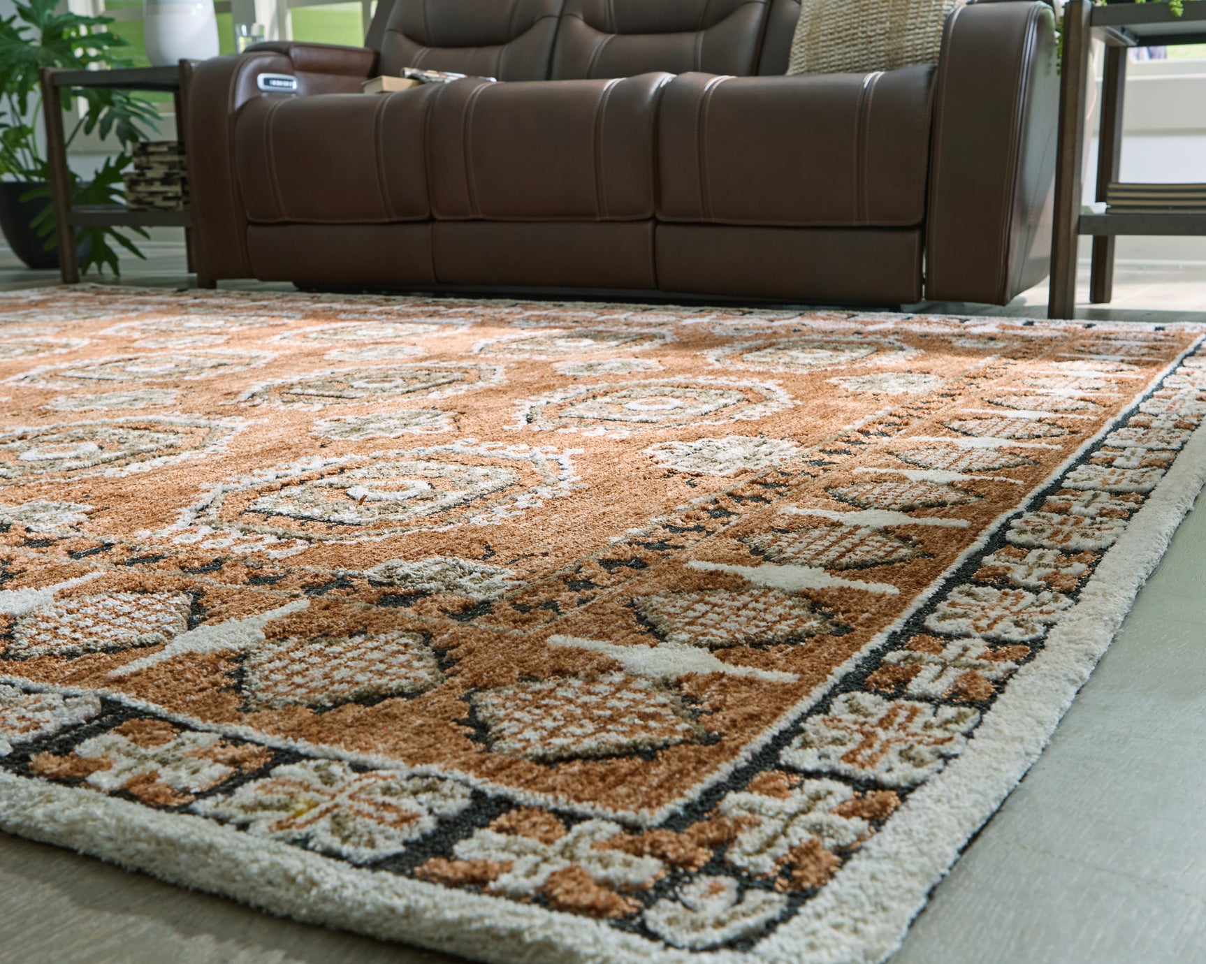 Qaabiz Sienna/Ivory/Black Large Rug - Ornate Home