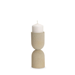 Qamra Beige Short Textured Metal Pillar Candle Holder - Ornate Home