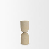 Qamra Beige Short Textured Metal Pillar Candle Holder - Ornate Home