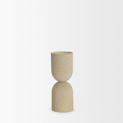 Qamra Beige Short Textured Metal Pillar Candle Holder - Ornate Home