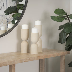 Qamra Beige Short Textured Metal Pillar Candle Holder - Ornate Home
