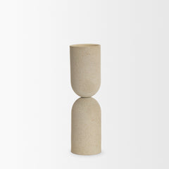 Qamra Beige Tall Textured Metal Pillar Candle Holder - Ornate Home