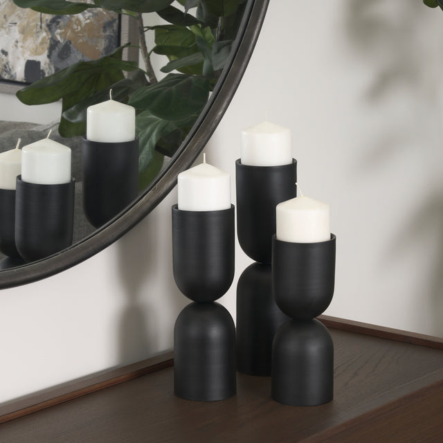 Qamra Black Tall Metal Pillar Candle Holder - Ornate Home