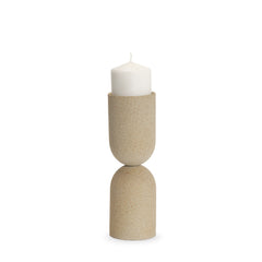 Qamra Medium Beige Textured Metal Pillar Candle Holder - Ornate Home