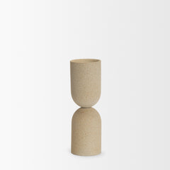 Qamra Medium Beige Textured Metal Pillar Candle Holder - Ornate Home