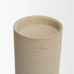 Qamra Medium Beige Textured Metal Pillar Candle Holder - Ornate Home