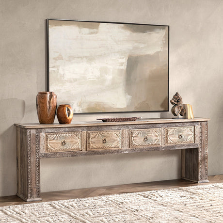 Qena Butterwood Blend 4 Drawer Console Table - Ornate Home