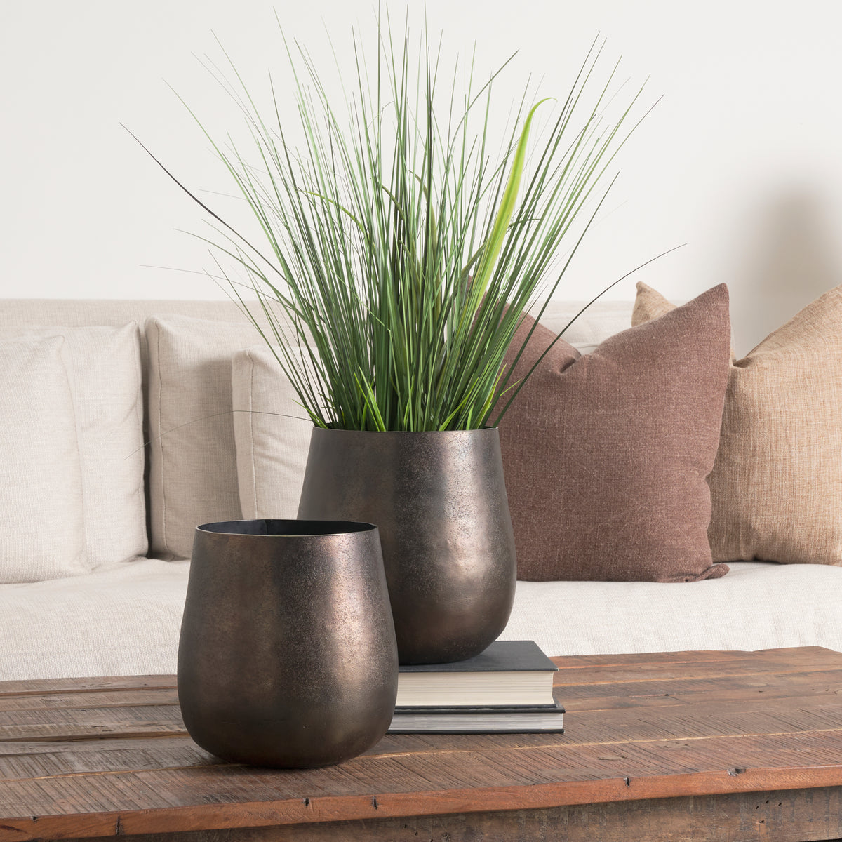 Quade Gold Large Textured Metal Planter