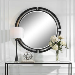 Quadrant Black Modern Round Mirror - Ornate Home