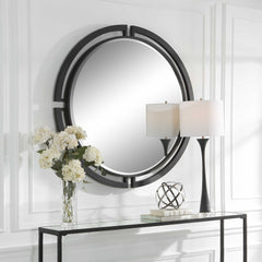Quadrant Black Modern Round Mirror - Ornate Home