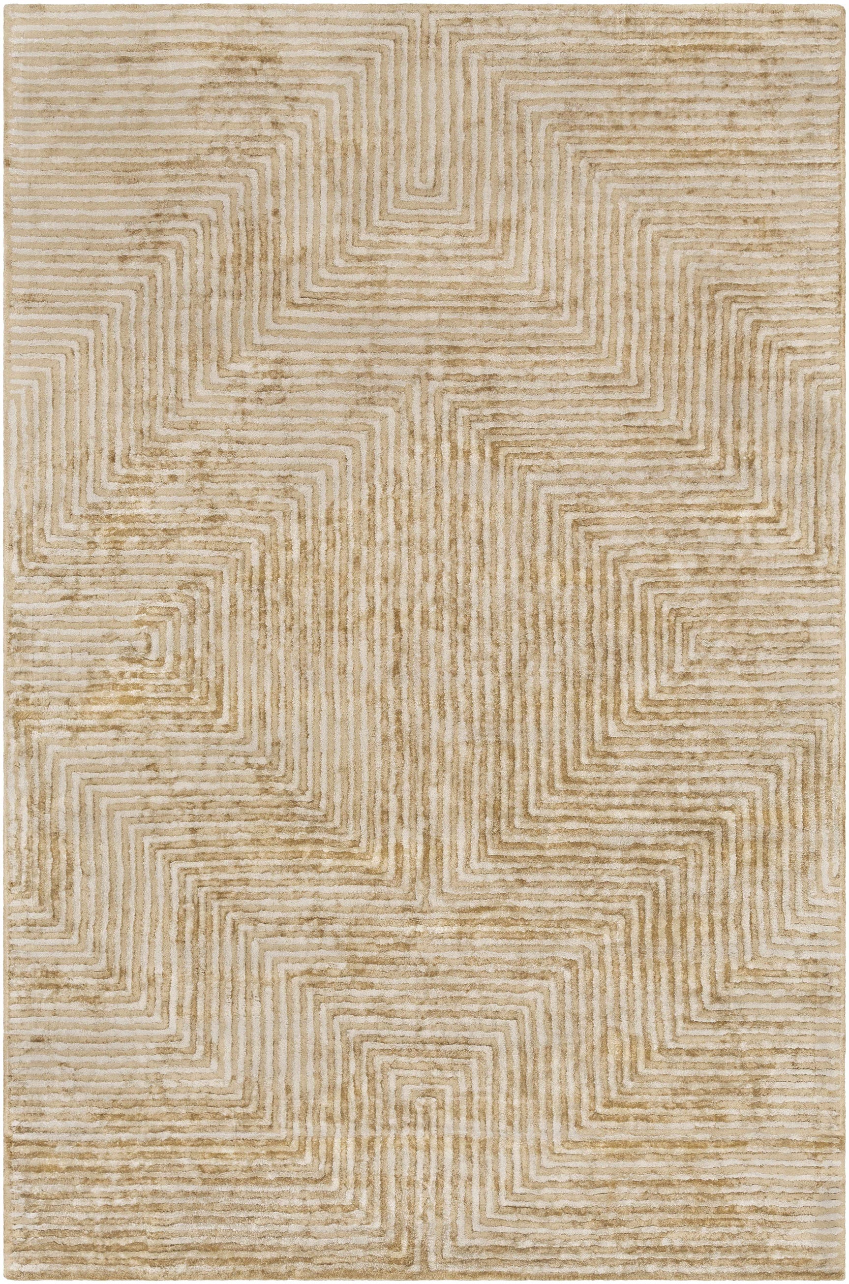 Quartz Patterned Sheen Beige Viscose Rug - Ornate Home