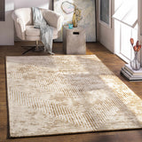 Quartz Patterned Sheen Beige Viscose Rug - Ornate Home