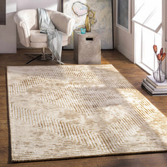 Quartz Patterned Sheen Beige Viscose Rug - Ornate Home