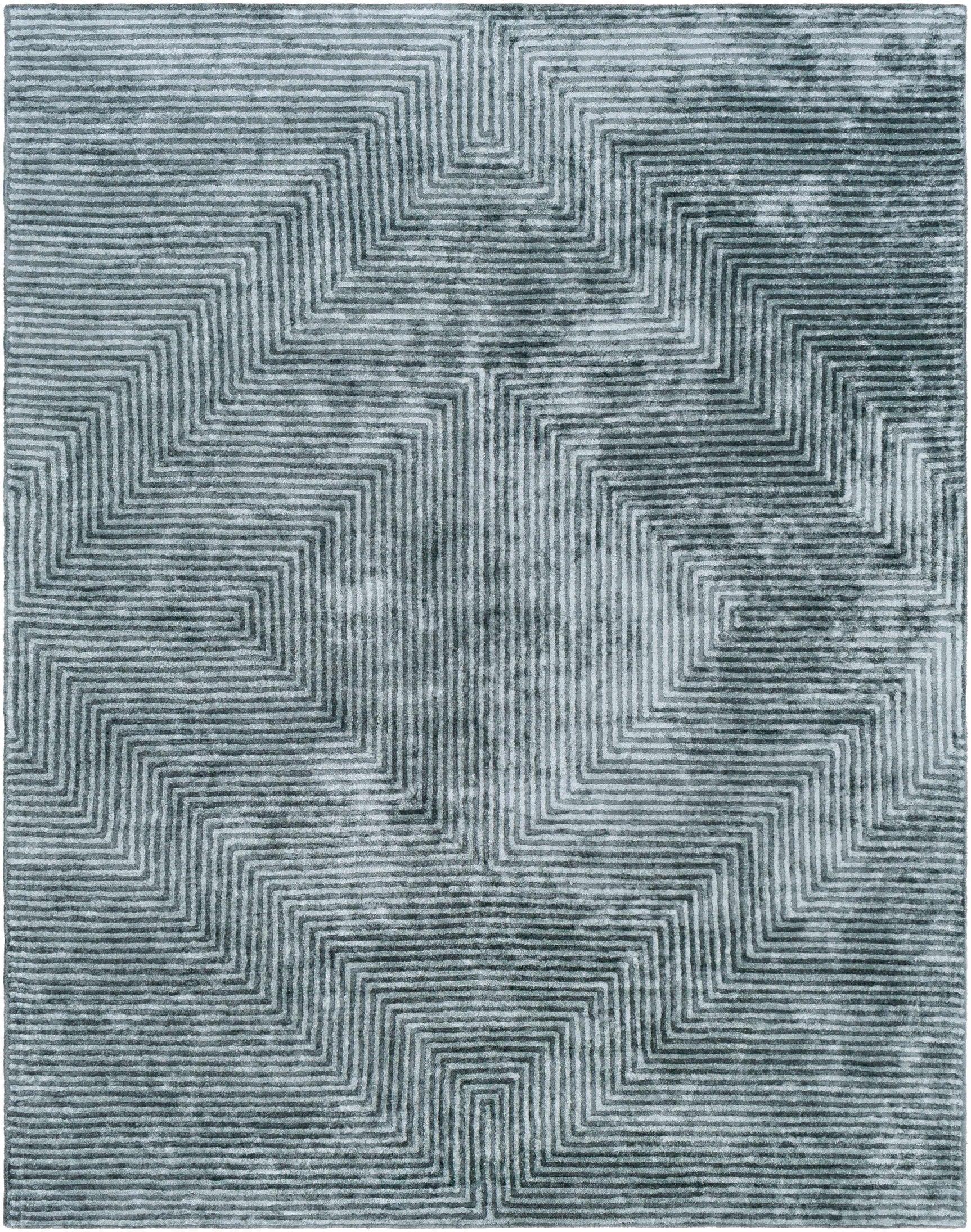 Quartz Patterned Sheen Blue/Green Viscose Rug - Ornate Home
