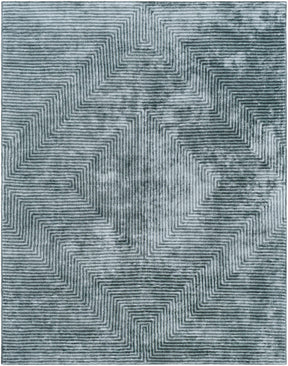 Quartz Patterned Sheen Blue/Green Viscose Rug - Ornate Home