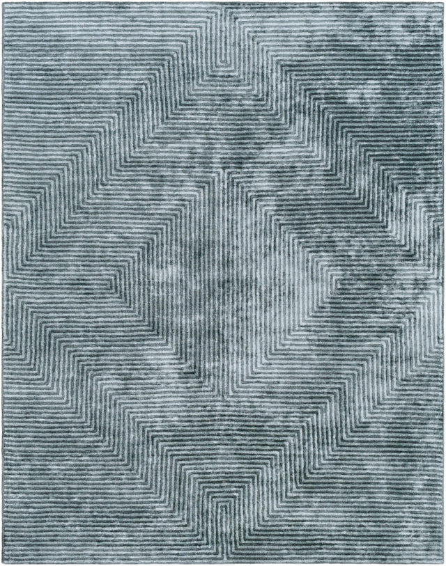 Quartz Patterned Sheen Blue/Green Viscose Rug - Ornate Home