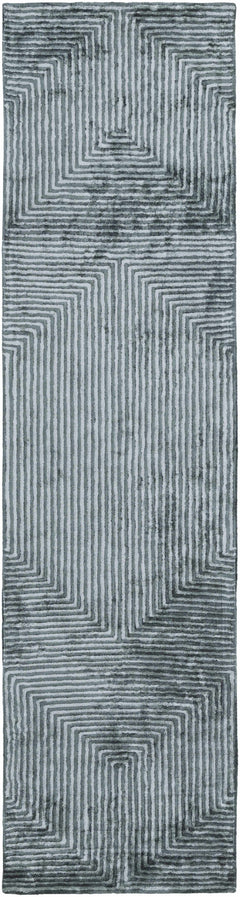 Quartz Patterned Sheen Blue/Green Viscose Rug - Ornate Home