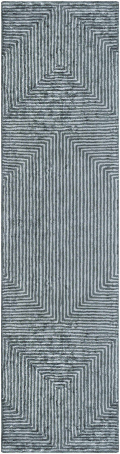 Quartz Patterned Sheen Blue/Green Viscose Rug - Ornate Home