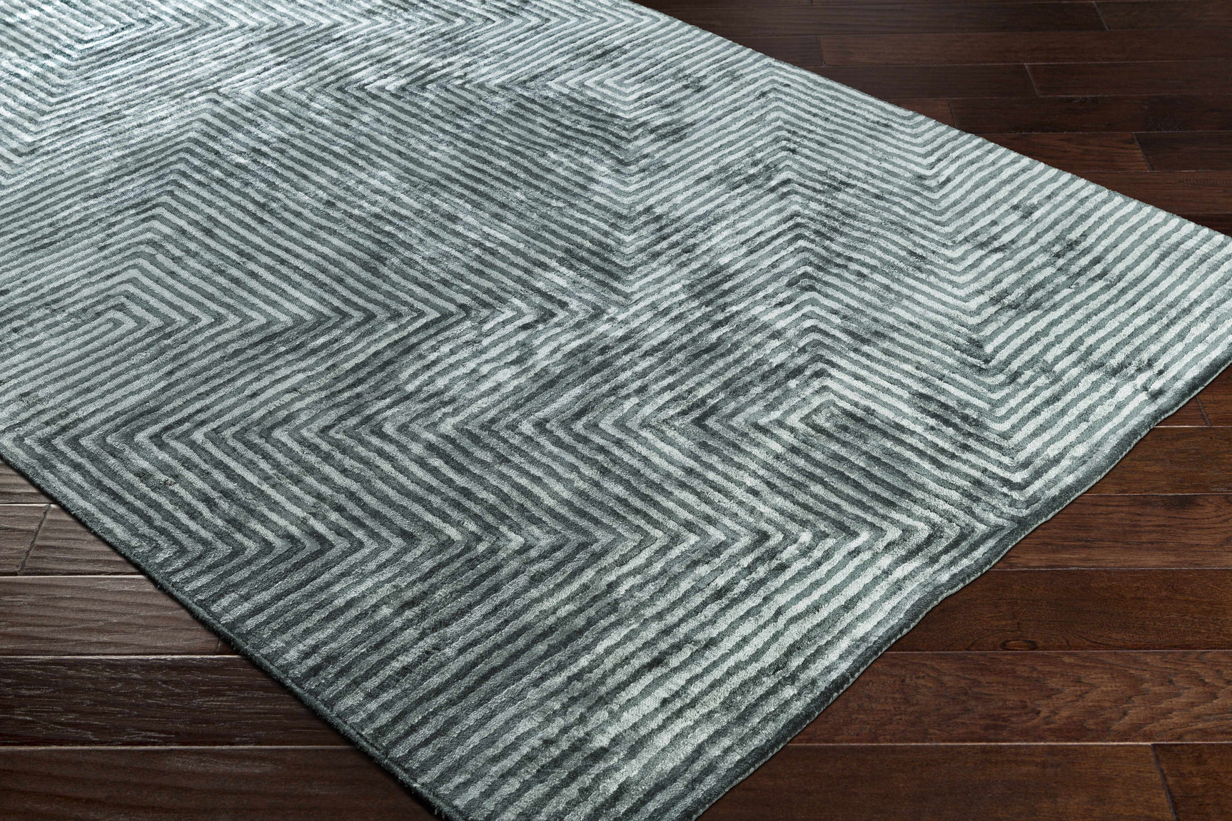 Quartz Patterned Sheen Blue/Green Viscose Rug - Ornate Home