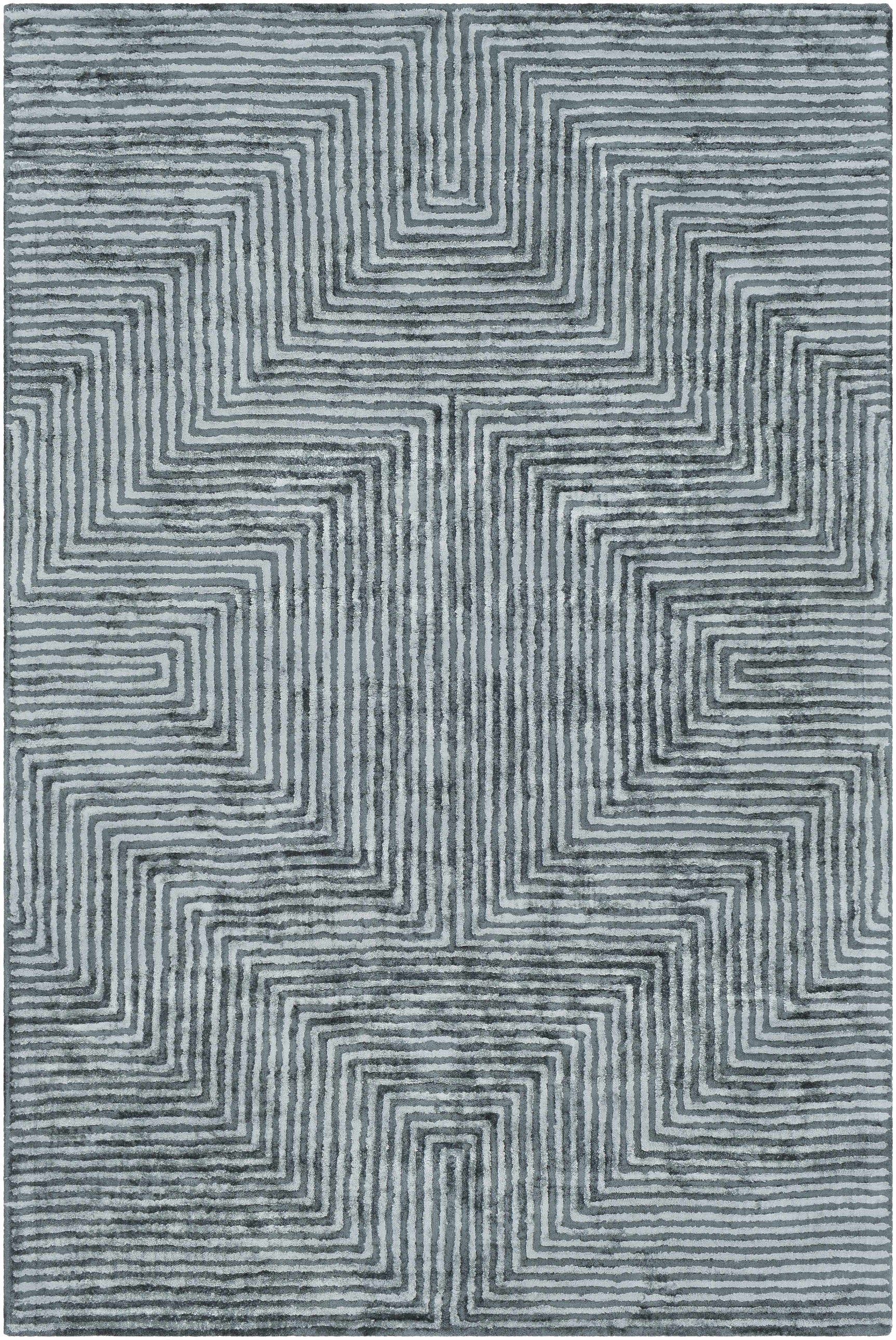 Quartz Patterned Sheen Blue/Green Viscose Rug - Ornate Home