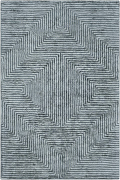 Quartz Patterned Sheen Blue/Green Viscose Rug - Ornate Home